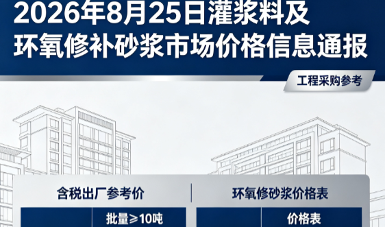 平湖2026年8月25日灌浆料及环氧修补砂浆市场价格信息通报